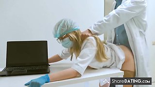 Doctor Fucked A Nurse On His Desk. Cum In Her Pussy