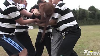 Japanese College Girl Gets Her Pussy Satisfied By Horny Teacher And Football Team Outdoor