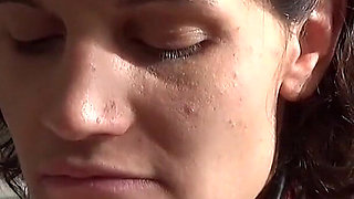 Slave in Leather Corset and Collar Cum Sprayed in Her Mouth