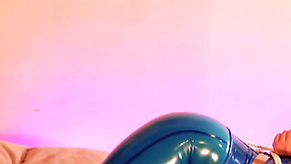 Latex bondage escape, sexy MILF submissive in rubber with gag