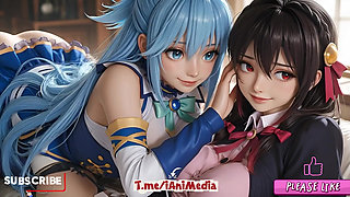 Sfw Aqua and Yunyun From Konosuba Soft Show Touching and Kissing Lesbian