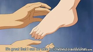 Foot fetish and blowjob in hentai video