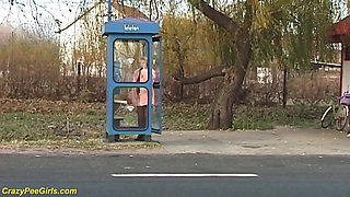 Nylon woman peeing on street
