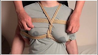 Milf in kinbaku bondage with overflowing breast milk