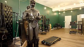 Rubber Pony Girl Training: Fetish Slave Bound in Latex on Treadmill Fuck