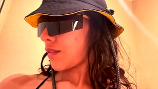 Big-Ass Latina's Hot Webcam Strip and Masturbation by the Po