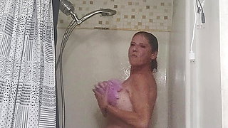Take a long hot shower with sexy real Amateur Milf while I masturbate and squirt