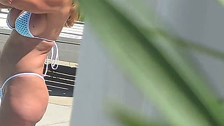 Brazilian MILF Showing of Her Big Boobs by the Pool
