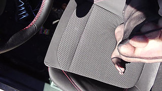 Feet of Nylonjunge in Pantyhose in Car