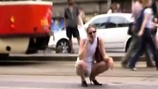 Blonde Amateur Takes Facial Outdoors In Public