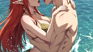 Redhead anime hentai girl fucks in the water