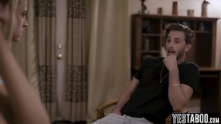 Sly BOYFRIEND pummels teenage and huge-boobed COUGAR step-mother