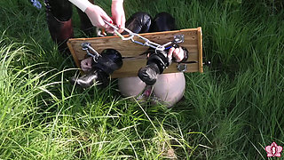 Slave Mila Endures Clamps, Whipping, and Humiliation in the Field for Vivienne L'amour's Delight