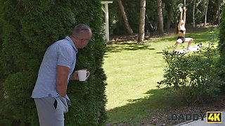 DADDY4K. Young skinny girl was so nice so she showed her boyfriend's Daddy what the real deepthroat is