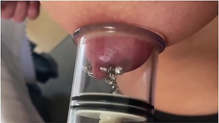Pumping And Sucking Hard My Pierced Nipples