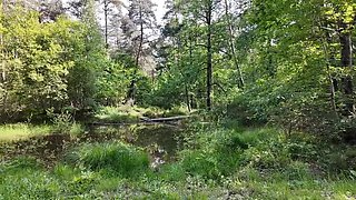 Hungarian MILF gives double blowjob in the woods - outdoor public sex with big natural tits
