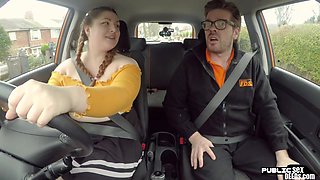 BBW amateur slut fucked outdoor in car by driving instructor