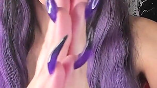 Sexy Demoness with Sharp Claws Masturbates in Latex Medical Long Gloves and Squirts