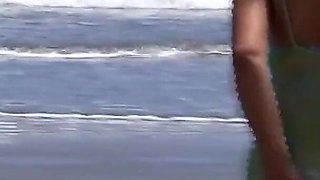 At the Beach, It Was the First Time I Masturbated with My Huge Dildo in Front of My Stepson, and He Came in My Ass.