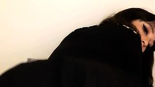 Amateur brunette cougar MILF jerking a giant dick