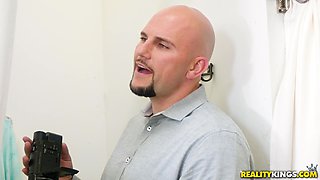 Jade Amber sucking Jmac's big cock in the fitting room