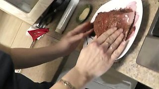 Sexy MILF Wife in Stockings & Heels Teases with No Panties - Big Ass & Shaved Pussy Closeup