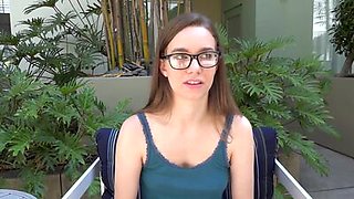 Real Teen Tali Dova is a nerdy girl with glasses, big tits, and a sex toy