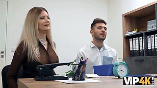 Watch as wife flaunts her massive boobs in the bank while hubby watches in VIP4K interview