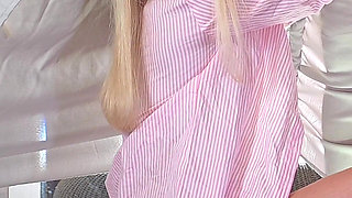 Amazingly Beautiful Hottest Blonde Has a Tent with a Glory Hole and While She Enjoys Her Tea She Likes to Have Cum on Her Legs