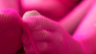 POV Pink Pantyhouse Footjob