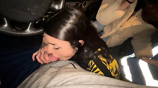 Double blowjob while driving a van