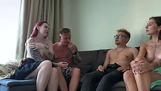 First Time Swingers Swap Wives for Wild Hotel Bed Share Fuck Till Cumshot