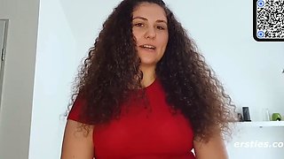 German brunette with long hair plays solo in beautiful