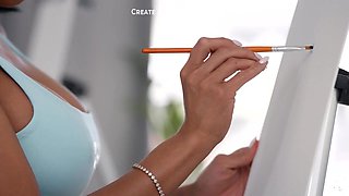 Arousing blonde shares intense big tits passion