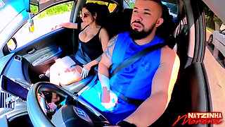 No Shame! Natzinha Flashing Her Tits in Traffic and Rubbing Herself.