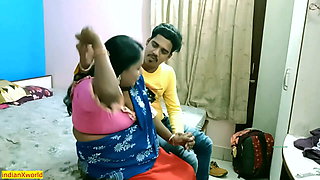 Desi Cheating husband caught by wife!! family threesome sex with bangla audio