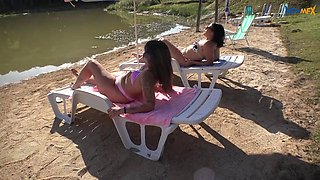Lesbians Rim Each Other on Beach