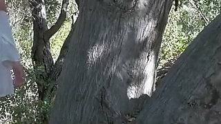 Blond innocent teen model masturbate in forest