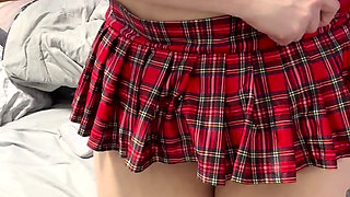 Dressed as a College Girl Fun with a Dildo