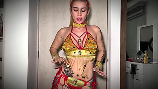 Beautiful horny Arab rides up the ass on a big white cock