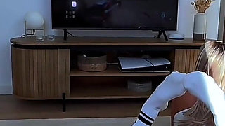 Sexy Girl Fucked Doggy While Gaming - Massive Cum Swallow at the End