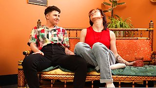 Horny lesbians lick each other's big clitoris