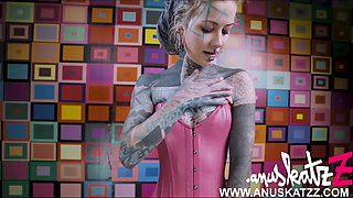 Solo Anal Masturbation - Pink Lace Corset and Steel Toy