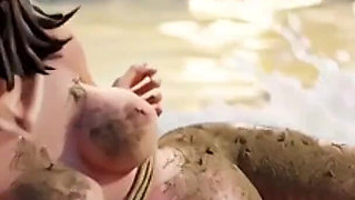 Pregnant Slave Naked in Public Beach Bondage - Huge Belly Exposed