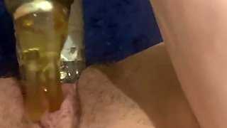 Wifey strokes on shower floor while hubby hoovers outside