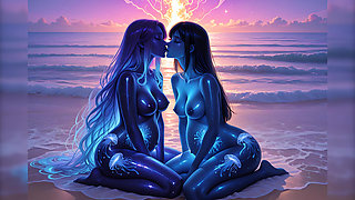 Lustrender: East African Pregnant Beach Nose Kiss Jellyfish Glow - Ai Video