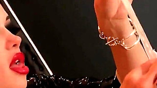Miss Alessa Milano Femdom Cum Feeding Blowjob Training by German Mistress in Latex Dress Part 2