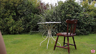 Slave Mila Plays with Her Bruised Caned Bottom Outdoors