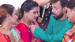 Desi Indian Thirki Husband Fucks His All Four Wives at the Same Time and Cumshot on Face. Hindi Audio