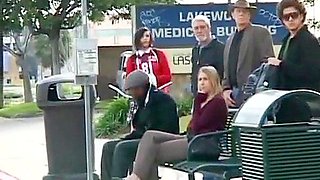 White school college girl in uniform in bus public